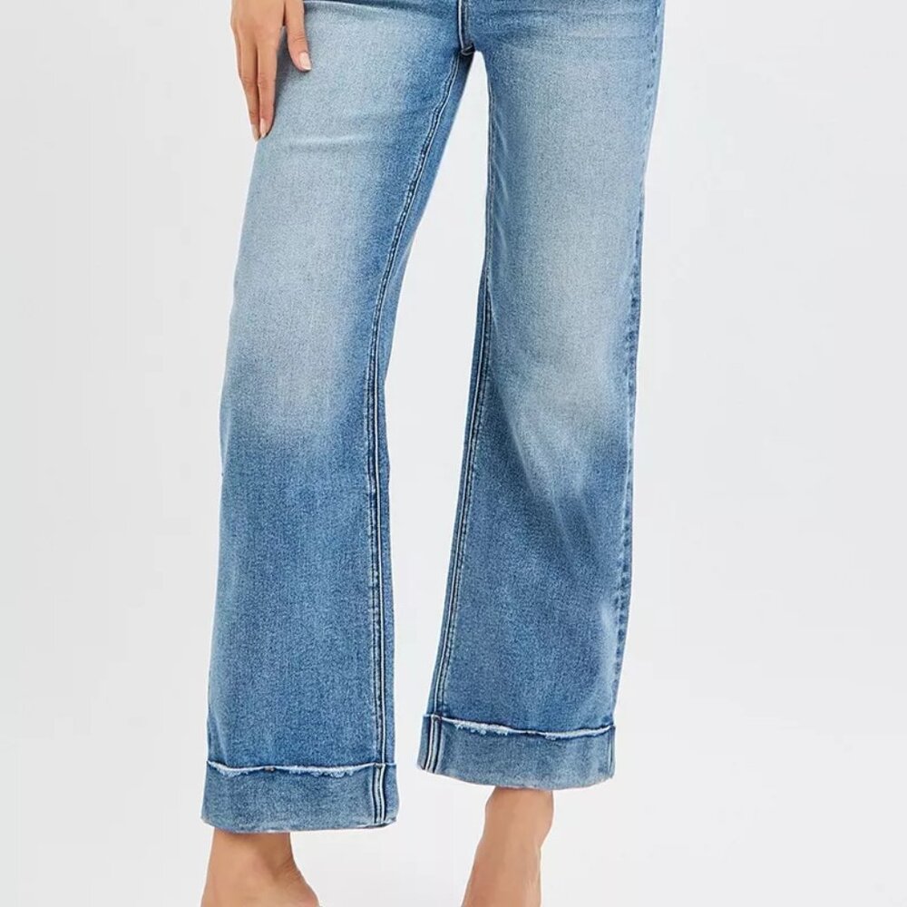 RISEN Full Size Mid Rise Crop‎ Straight Jeans with Taylor Cuffed Plus Size - Picture 3 of 6